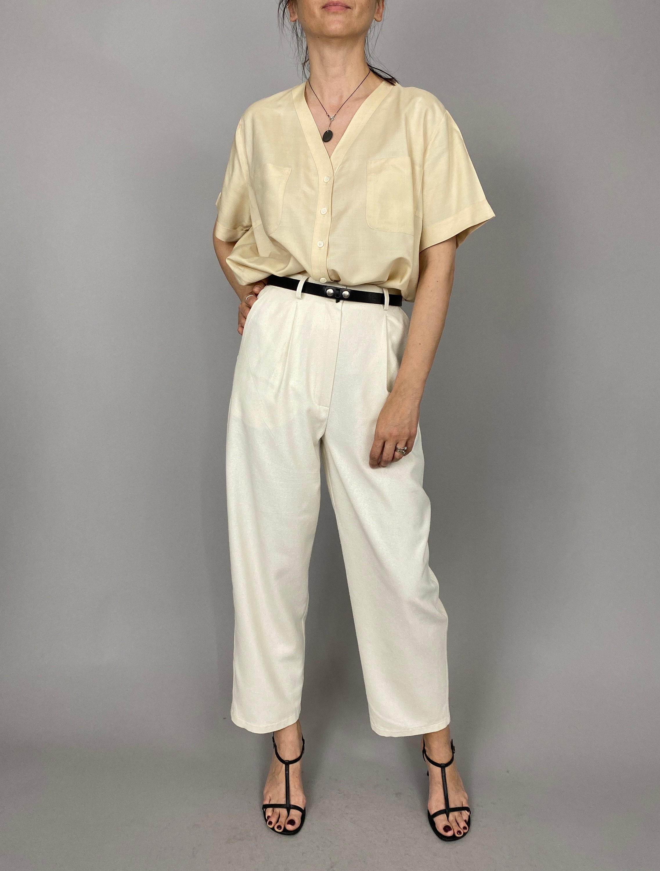 Vintage White Silk Blouse for Women 
