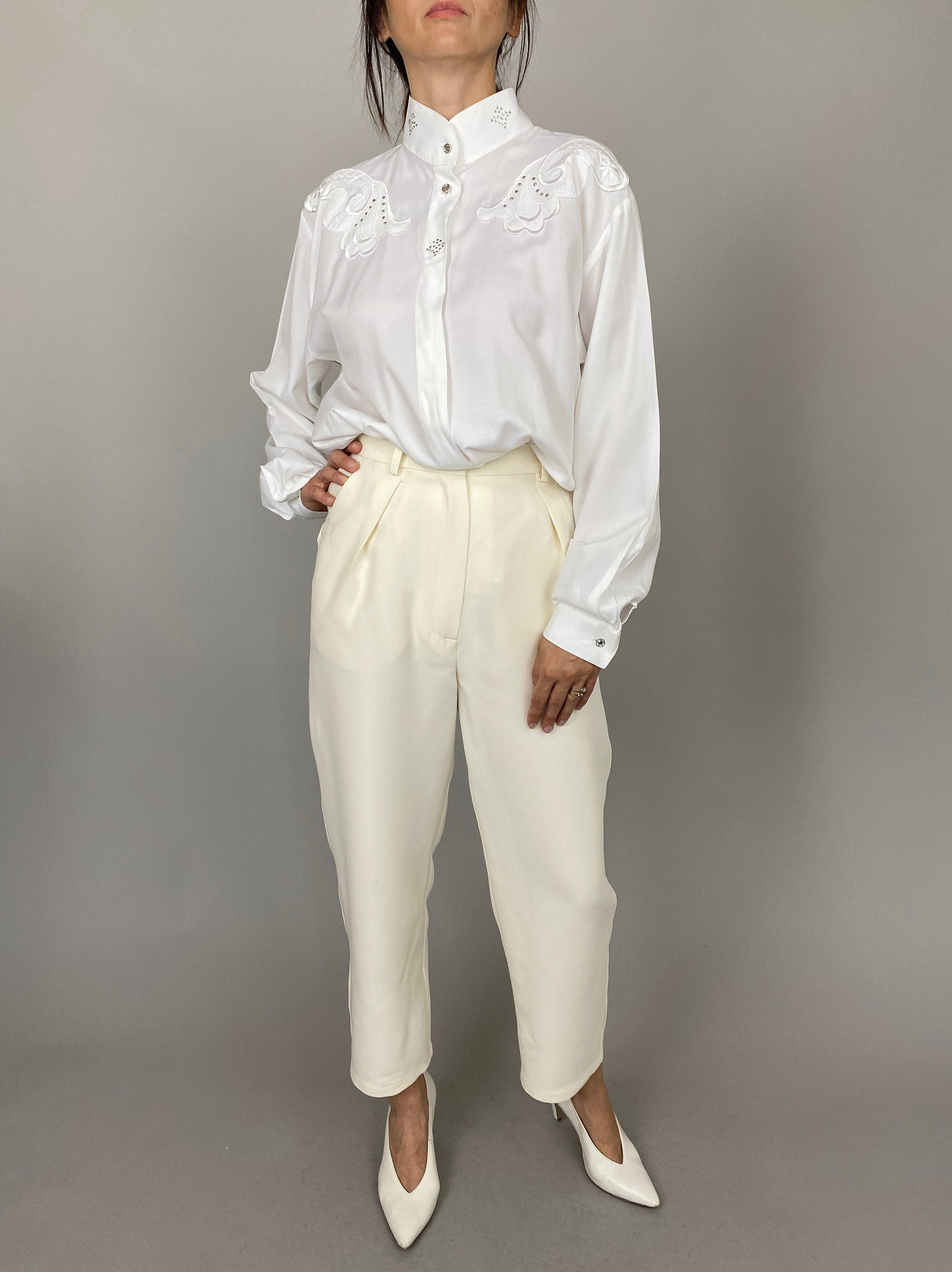 トップス antique 1900s white blouse 1900s Edwardian White Linen Shirtwaist Blouse | Antique