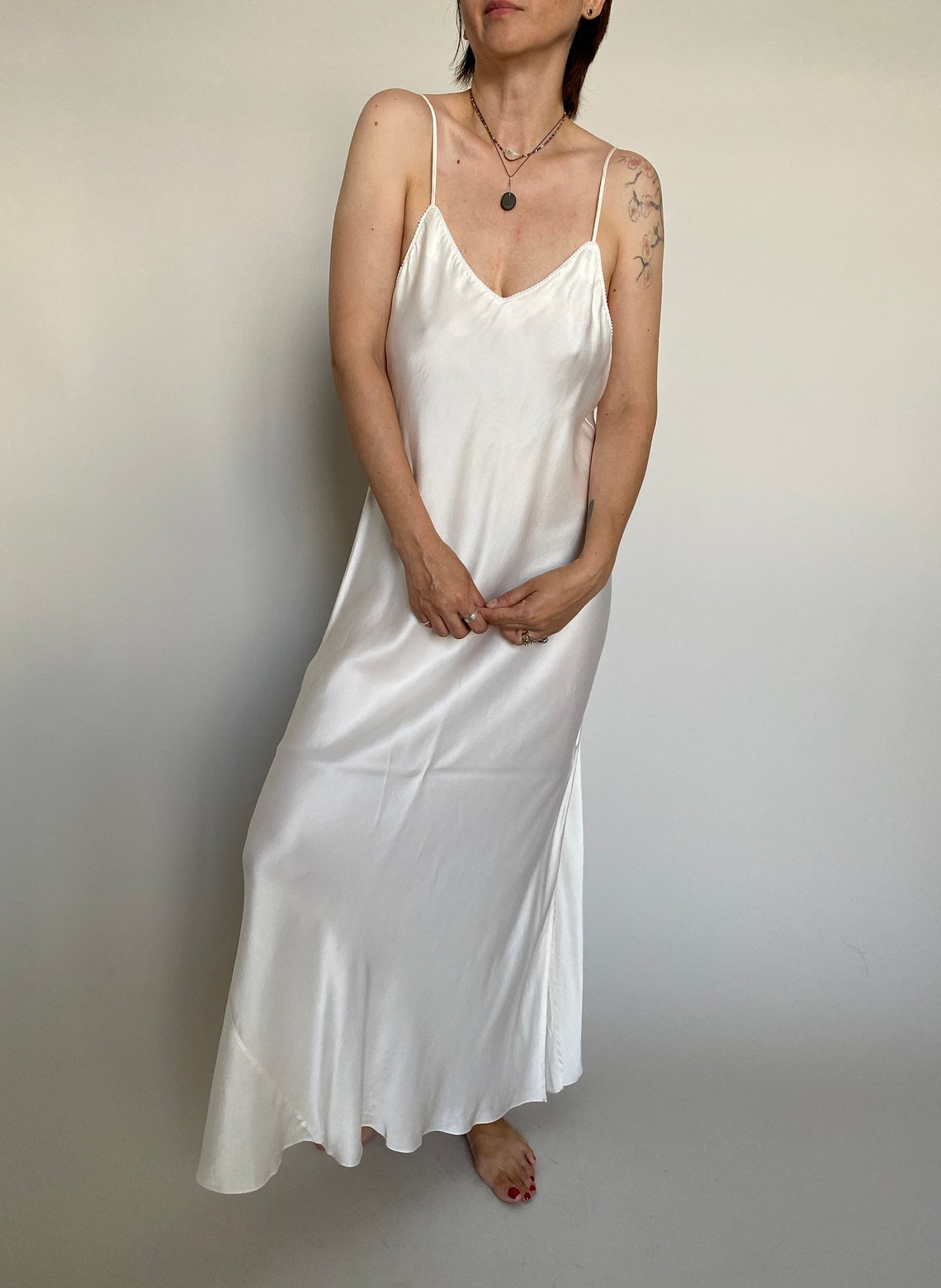 Vintage White Silk Night Slip Dress Size XL White Silk Long - Etsy
