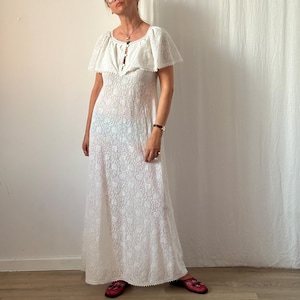 Vintage White See-Through Lace Dress | Beach Lounge or Sleep Dress | Romantic Sheer Maxi