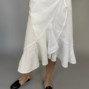 White Linen Skirt for Women Size M Wrap Linen Skirt Summer Skirt WAP33 画像 5