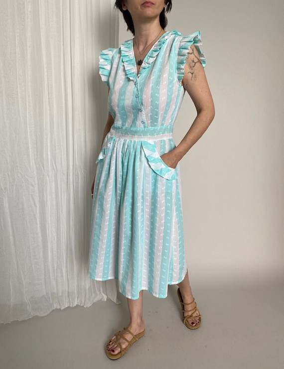 Vintage Striped Eyelet Dress: White Cotton Summer Wrap Dress, Size S - Etsy  Israel