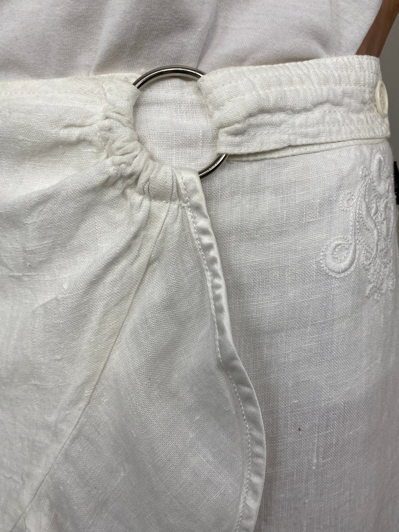 White Linen Skirt for Women Size M Wrap Linen Skirt Summer Skirt WAP33 画像 6