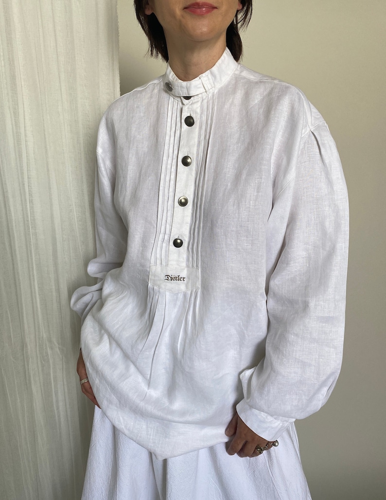 vintage white linen squiggle appliqué button top... L/XL ,,, main image 1