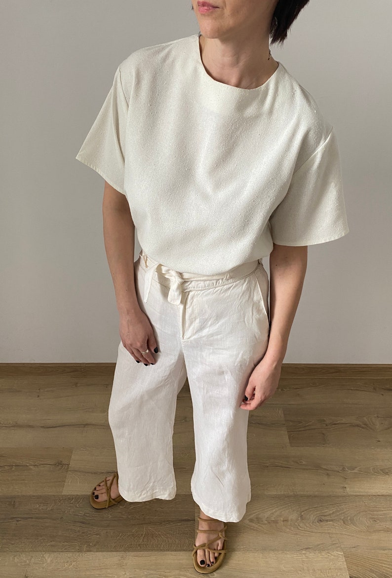 Vintage White Linen Pants for Women Size S White Linen Pants with High Waist and back slit WAP181 image 6