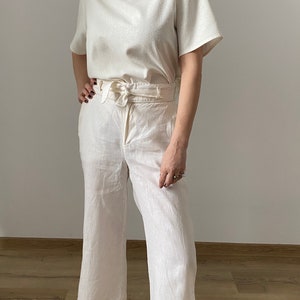 Vintage White Linen Pants for Women Size S White Linen Pants with High Waist and back slit WAP181 image 2