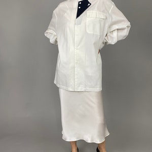 Vintage white cotton blouse with band collar size L XL image 3