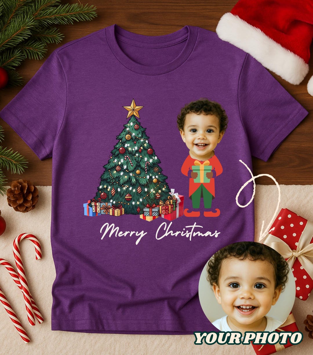 Custom Photo Elf Shirt, Personalized Kids Christmas Shirt, Baby Photo — free download