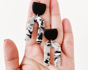 Dangle Clay Earrings | Handmade Earrings| Light Weight Earrings| Boho Clay Earring| Fall Earrings| Black and White Earring | Summer Earrings