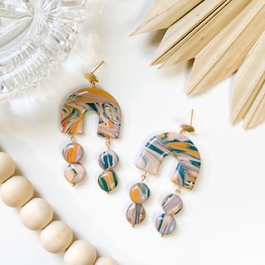 Statement Clay Earrings Dangle Earrings Polymer Clay Earrings Handmade Earrings Light Weight Earrings Boho Clay Earrings image 1