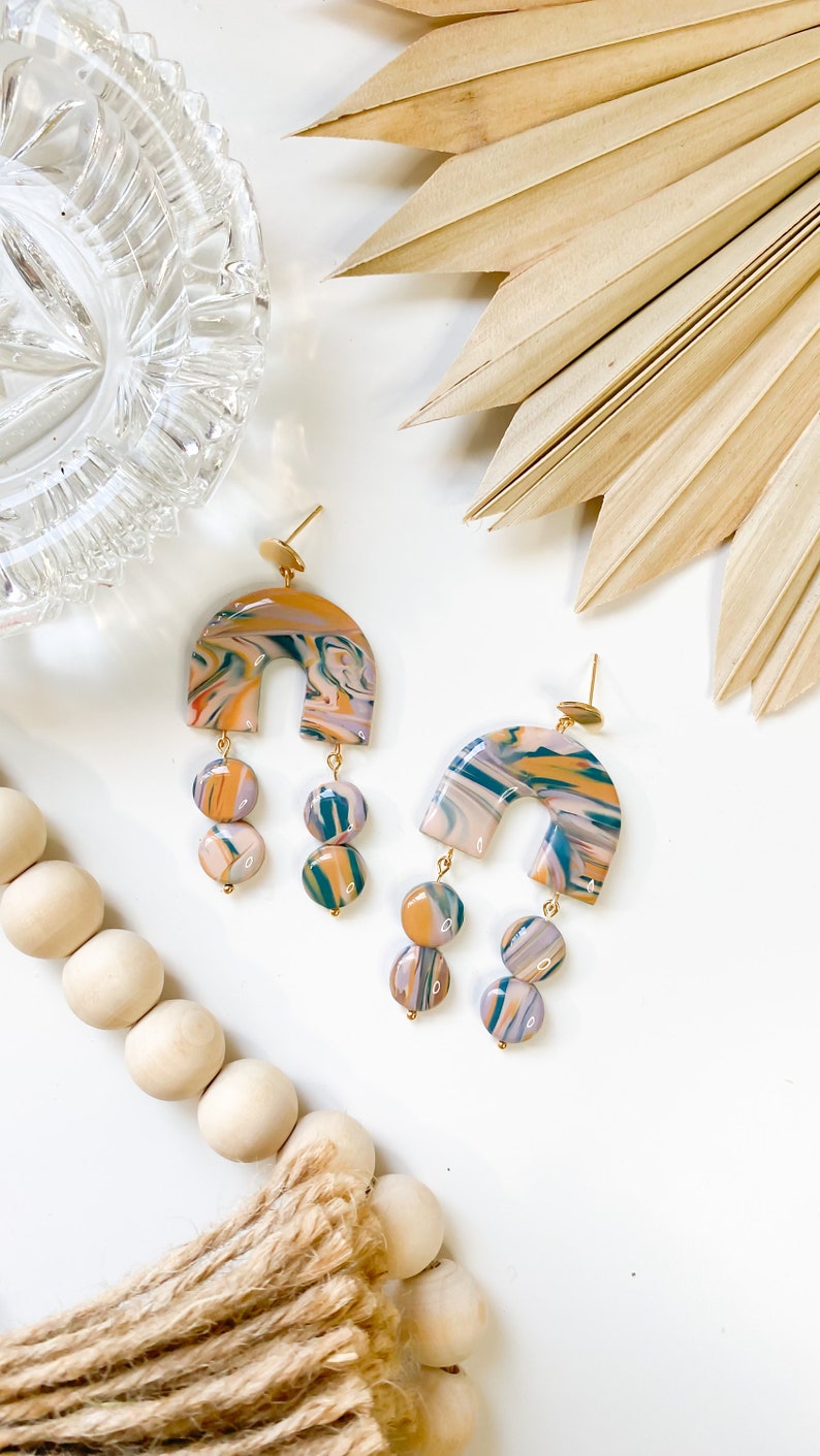 Statement Clay Earrings Dangle Earrings Polymer Clay Earrings Handmade Earrings Light Weight Earrings Boho Clay Earrings image 1