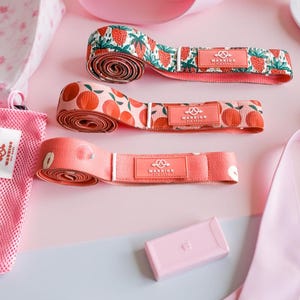 Strawberries & Peaches Long Resistance Bands Set | Fabric Workout Bands for Glutes, Legs, Arms | Non-Slip, Durable, 3 Levels, Give For Her