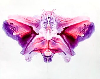 Original Inkblot Painting | Pink Moth Butterfly | Art of the Subconscious | What do you see? | Abstract Animal | Purple | 11x14 in
