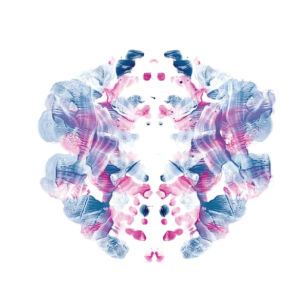 What do you see? Original Inkblot Art. Blue & Pink. 26"x20", Drip Art, Contemporary Wall Art