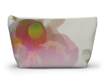 T-Bottom Japandi Soft Pink Floral Makeup Bag, Pencil case, Abstract Pastel Cosmetic Travel/accessory Pouch, Ideal Gift or a Travel Essential