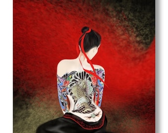 Japanese Yakuza Woman With Irezumi Tattoo, Oriental Female