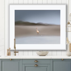 Erdfarben Küstenvogel Kunst, Kanadakranich, Beruhigende und Entspannende Wandkunst, Gestreckte Leinwand, Gerollte Leinwand, Kostenloser Versand Großbritannien
