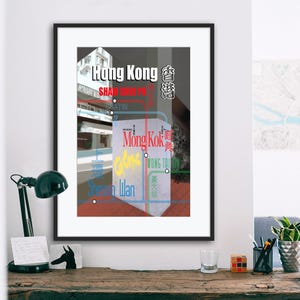 Hong Kong City Art, Unter dem Steg, kräftige, lebendige Farben, Leinwand, gerollte Leinwand, Kunstdruck, kostenloser Versand UK