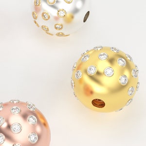 10mm 18k Solid Gold Designer Round Brilliant Diamond Studded Spacer Bead St Patricks Day