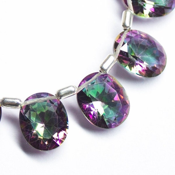 Natural Mystic Topaz Faceted Oval Side Drilled Loose Pair Beads 4 Pair 14mm