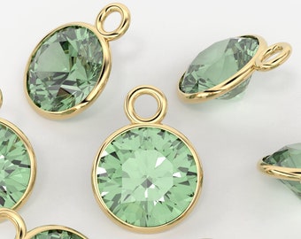 14k Solid Gold 4,5,6mm Natural Green Amethyst Charm Pendant