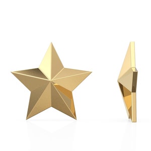 May include: A gold-colored five-pointed star, shown from two different angles.