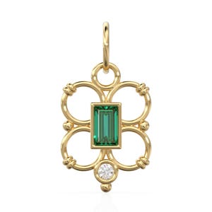 Minimalist 18k Gold Emerald & Diamond Pendant Necklace, Baguette Emerald Shape, Gold Jewelry, Necklace Findings, Precious Gemstone