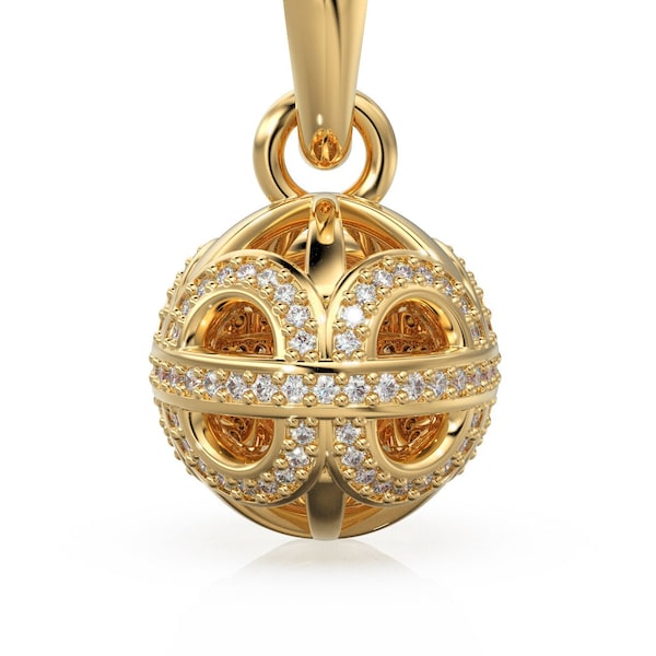 Designer Handmade Pave Diamond Round Ball Luxury 18k Solid Gold Pendant / Jewelry Making Diamond 14k Gold Charm