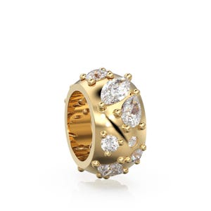 Big Diamonds 14K Solid Italian Gold Rondels, Charm Rondel, Bezel Diamonds, Prong set Diamonds, Beaded Texture Rondelle Spacer Charms