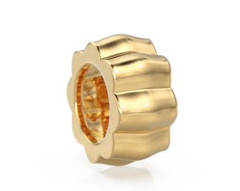 Floral 18k Solid Gold Spacer Beads / 14k Jewelry Making Supplies / Flower Handmade Gold Wheel Tyre Findings