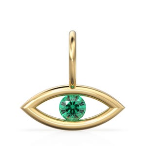 Emerald Evil Eye Pendant 14k 18k Solid Gold, Protective Eye Charm, Minimalist Gold Amulet, Spiritual Jewelry, Gold Eye Necklace Charm