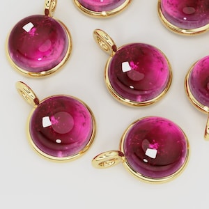 14k Solid Yellow Gold 5 mm Naturalny różowy turmalin Charm Wisiorek Mały i drobny Dzień Świętego Patryka