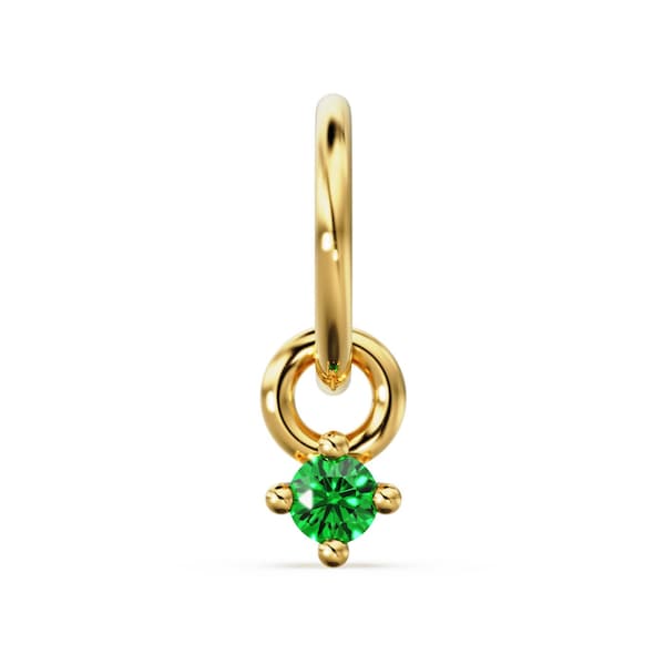 Tiny Round Emerald Solid Gold Charm Pendant / Emeerald 14k Gold Jewelry Finding / Gemstone Charm / May Birthstone Gold Pendant