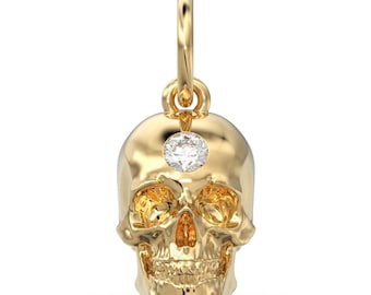 Solid Gold Skull Pendant with Diamond Accent Unique Gothic Jewelry for Men and Women Edgy Biker Statement Skull Charm