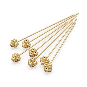 18k Solid Yellow Gold 24 Gauge 1.5 INCH Headpin With Daisy Ends Quantity: (2) or (10)