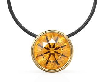 8mm Golden Citrine Solitaire Solid Gold Charm / Natural Citrine Gemstone Handmade Gold Pendant / 14k Solid Yellow Gold November Birthstone