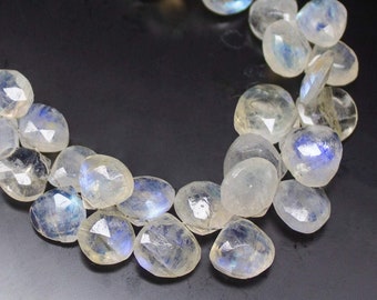20 peças de contas de pedra da lua arco-íris facetadas em formato de coração, briolettes, 11-12 mm