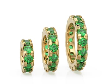 14k Gold Roundel Green Emerald Charm, Green Emerald Wheel Charm, Round Charm Holder, Eternity Round Emerald Band Connector, July birthstone