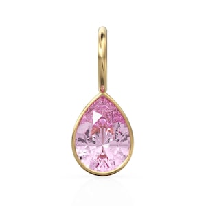 Pink Tourmaline 7mm 14k Yellow Solid Gold Charm Pendant Bezel Jewelry Finding / October Birthstone / Pink Gemstone / Pear Cut Amulet
