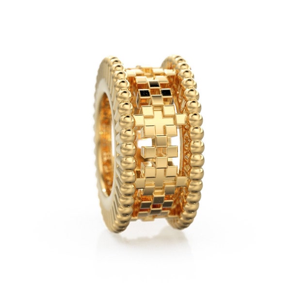 Checkerboard 18k Solid Yellow Gold 7mm Fancy Spacer Finding Box Cube Hefty Bead 5mm Large Hole