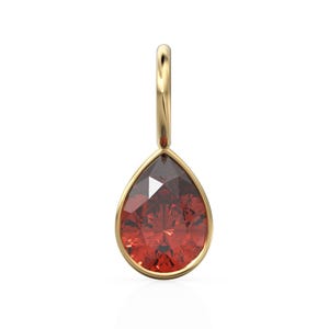 Red Garnet 7mm 14k Yellow Solid Gold Charm Pendant Bezel Jewelry Finding / January Birthstone / Red Gemstone / Pear Cut Amulet