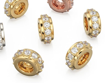 6mm 18k Solid Yellow Gold Diamond Eternity Rondelle Wheel Bead Finding Spacer / Gold Rondelle Bead / Diamond Finding by BeadSupplyUSA