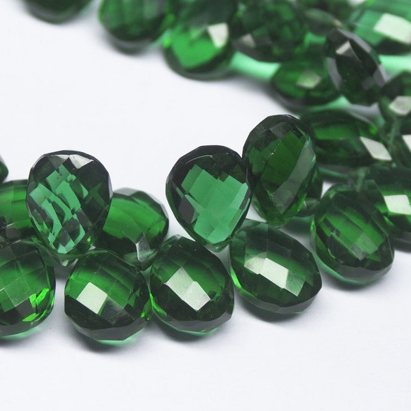 8 inch, 14mm, Emerald Green Quartz Faceted Pear Drop Briolette Shape Beads, Quartz Beads