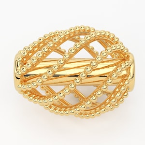Solid Gold Handmade Pear Milgrain Cage Spacer Gold Bead Finding 8mm