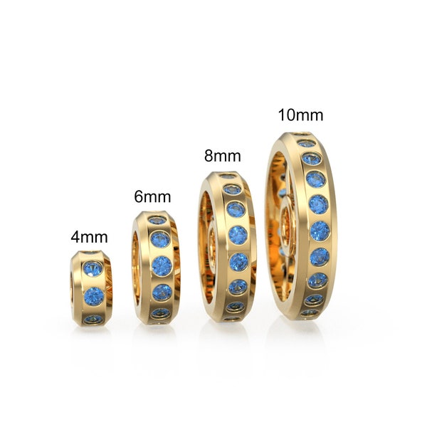 Real Blue Sapphire 18k Solid Gold Eternity Rondelle Wheel Spacer Handmade Beads