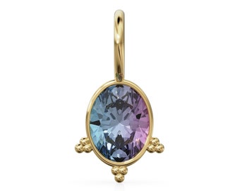 Alexandrite 18k Charm, 14K Solid Gold Charm, Color Change Gemstone Oval Charm Necklace, June Birthstone Charm, Gold Charm Pendant