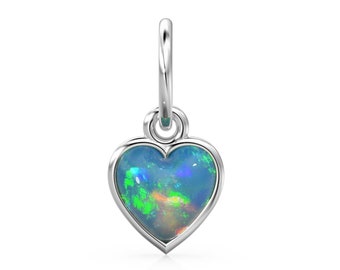 Dije de oro macizo con forma de cabujón de corazón de ópalo etíope / Colgante de oro hecho a mano con piedra preciosa de fuego natural / Hallazgos de joyería de oro amarillo macizo de 14 k
