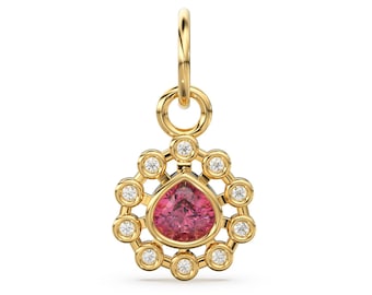 14k 18k Solid Gold Brilliant Heart Rhodolite Garnet & Genuine Diamond Solid Gold Charm Pendant / Garnet Pendant / Garnet Charm