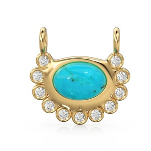 Arizona blauw turkoois echte diamanten bedel / 18k massief gouden turkoois hanger Doornroosje / Turkoois ketting / Geboortesteen december
