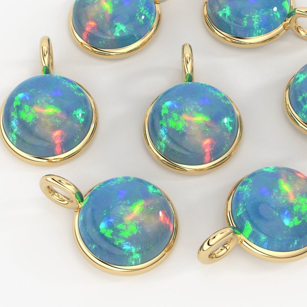 14k Solid Gold 5mm Natural Welo Ethiopian Opal Charm Pendant